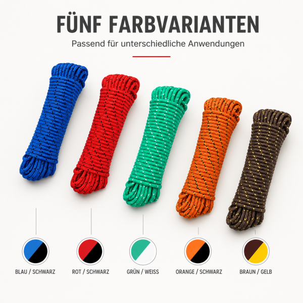 Allzweckseil – 8 mm × 20 m, robust, schwimmfähig und wetterfest, verschiedene Farben