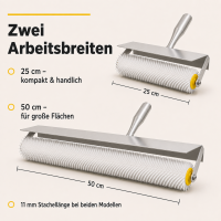 Entlüftungsroller / Stachelwalze mit Spritzschutz 25 cm oder 50 cm breite